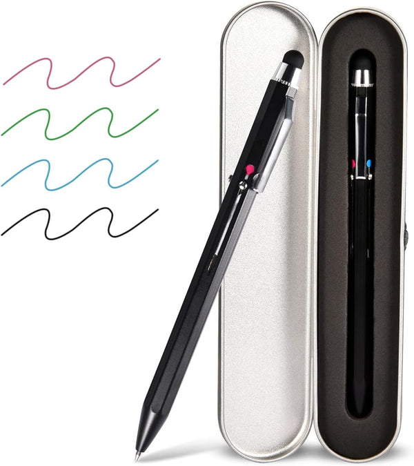 SMTTW 5-in-1 Multicolored Stylus Pen with Metal Gift Box, Black Blue Red Green Ballpoint for Touch Screens
