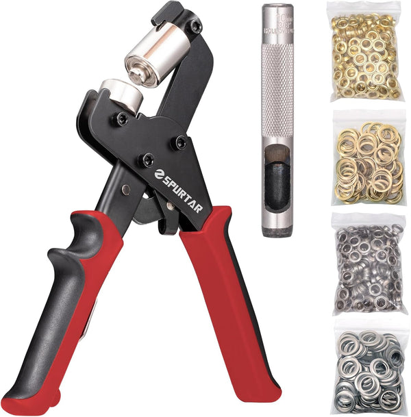 Spurtar Grommet Tool Kit, 3/8'' Handheld Grommet Kit with 10mm Hollow Punch and 500pcs Eyelets for Leather Fabric