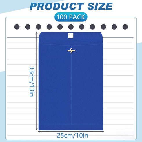 Geyee 100 Pcs Clasp Envelopes, 10 x 13 Inch Navy Blue Gummed Mailing Envelopes for Home Office Business Supplies