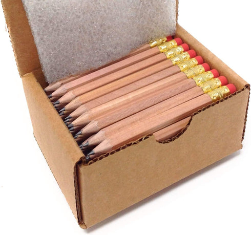 Half Pencils with Eraser - Mini Golf, Classroom, Short, Hexagon, Non Toxic, 2 Pencil, Natural (Box of 48)