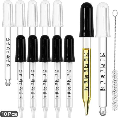 10Pcs Eye Dropper with Durable Rubber Head, 1ml Glass Droppers for Oils, Medicine, Crafts, Essential Oil