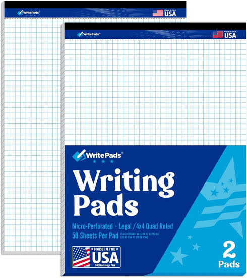 Graph Paper Note Pads, Quad Ruled (4x4) Paper Pad, 8.5x11 inch Grid Notebook, 2 Pads of 50 Sheets