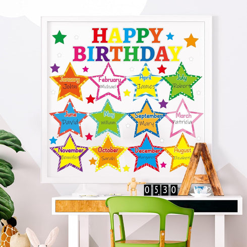 Happy Birthday Bulletin Board Set, Glitter Star Decorations with Confetti Cutouts for Classroom Birthday Calendar