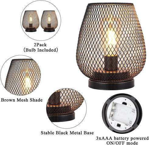Set 2 JHY DESIGN of Metal Cage LED Lantern Battery Powered Cordless Accent Light with LED Great for Weddings Parties