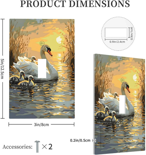 haigof 1 3 5 Inch Swan Paint Light Switch Cover Wall Plate Gang Single Plates Print Faceplate Home Decor X