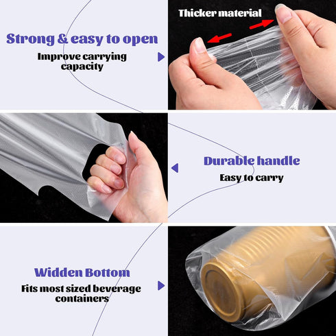 SHENLIU 1000 1 Packaging 6" 11" Pcs Handle Drinking Poly Bags, Cup Handle Drink Carriers Plastic Carrier Bags Drink Cup