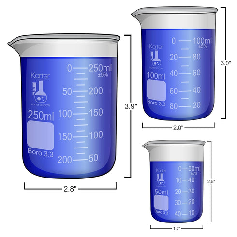 Glass Graduated Cylinder Set, 10ml, 50ml, 100ml with Glass Beaker Set and Stirring Rods