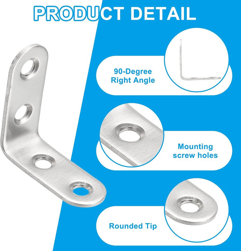 12 25mm 40mm (1"x1.6") 90 PATIKIL Pcs Metal L-Shape Brackets, x Degree l Bracket Corner Braces Stainless Steel Right