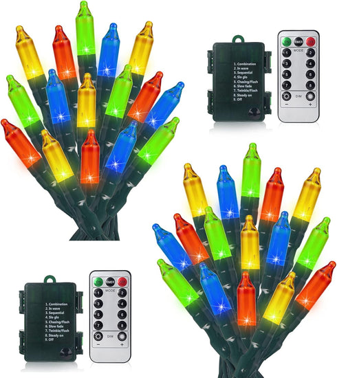SMART EGG 2Pack 50 LED Battery Operated Christmas Lights 17.7 FT, Multicolor Waterproof Mini