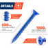 3/16" x 1-3/4" Concrete Screw Anchor, Blue Flat Head Screws for Anchoring to Masonry, Pack of 60