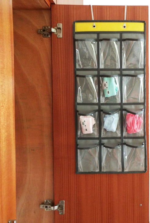 Classroom Pocket Chart for Cell Phones, Over The Door Hanging Organizer with 12 Clear Pockets (GREY)