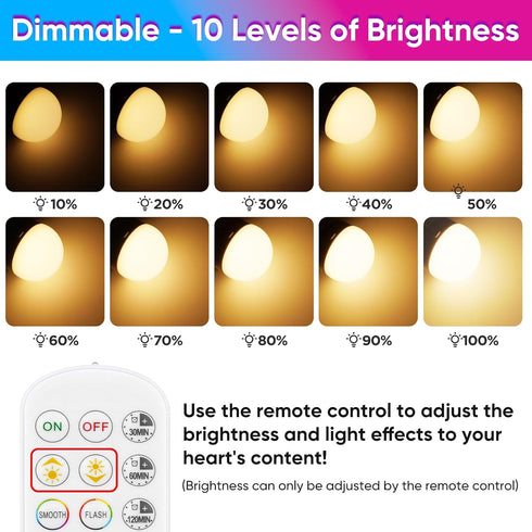 Yochoice 2-Pack A19 Bulbs 15 Dimmable Bulbs 3 Bulb Rechargeable Light with Remote, Colors Shift + Battery Operated