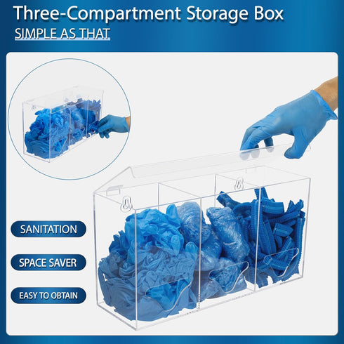 3 SEANADO Clear Acrylic Glove Holder Dispenser with Lid, Compartments Hygiene Station Storage Box for Beard Nets