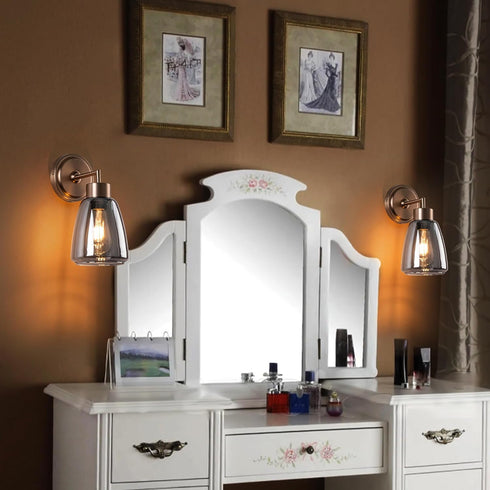 Kasiqilight 6 Inch Flush Mount Wall Sconce Smoked Grey Retro Vanity Light with Clear Glass Shade Hardwired Bathroom