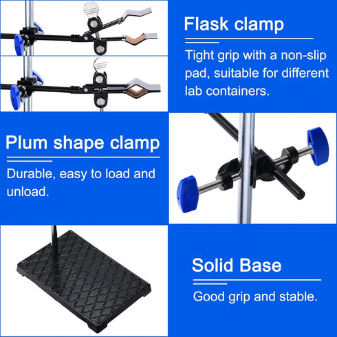 PATIKIL 24 Inch Lab Stand Set with 1 Flask Clamp & 2 Retort Rings, Black, for Chemistry Laboratory
