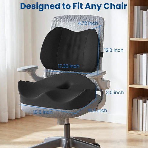 Hsypti Tailbone Seat Cushion Lumbar Support Pillow for Office Chair, X Large Memory Foam Chair Cushions for Sciatica