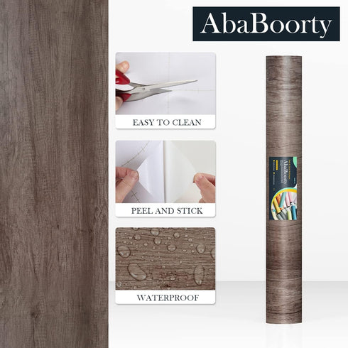 Classic Gray Oak Wood Wallpaper, 85''x15.8'' Peel and Stick Waterproof Vinyl for Countertop and Cabinets