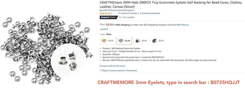 CRAFTMEMORE 3mm Grommet Tool Kit, Eyelet Setting Tool with Hole Punch Cutter & 100 Grommets