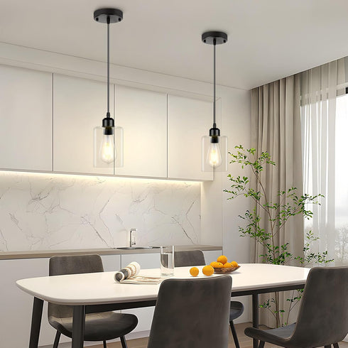 2 Pack) CANMEIJIA Modern Black Farmhouse Pendant Light with Glass Shade, Industrial Pendant Lighting, Island Lights