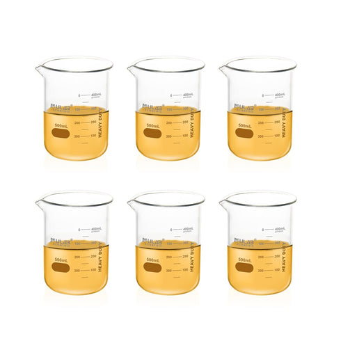 ULAB Scientific Glass Beakers, 500ml, 3.3 Borosilicate Griffin Low Form with Printed Graduation, Pack of 6 UBG1038