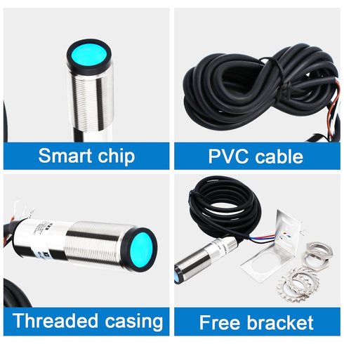 LCLCTC 12V 24V M18;Input(10-30VDC), 4 8-50cm; HG18-D50P3, Laser Sensor photoelectric Switch PNP NO + NC Wires;