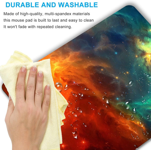 Galaxy Mouse Pad, Orange and Cyan Nebula Mouse Pads for Office Computer, Non-Slip Washable Small Mouse Mat 9.5 X 7.9