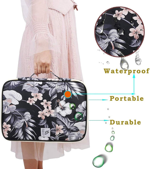 JAKAGO A4 Travel Portfolio Multifunctional Document Organizer Zippered Case for Office Supplies, Mulberry White