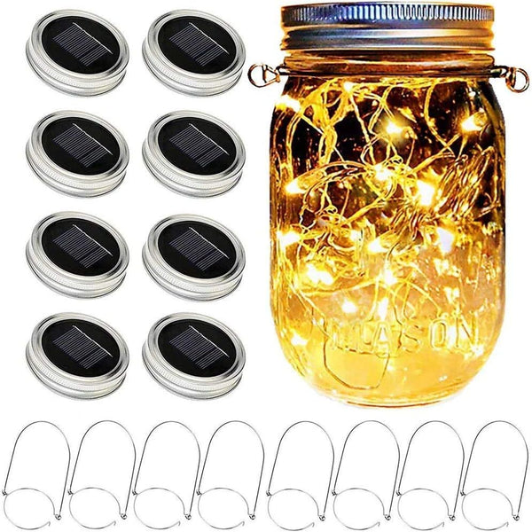 Solar Mason Jar Lights, 8 Pack 15 LED Waterproof Fairy Firefly Jar Lids String Lights (No Jars)
