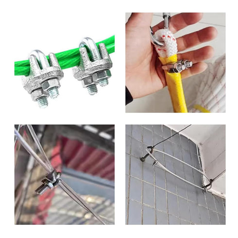 100 pcs 1/8" M3 Wire Rope Clip Cable Clamps, Galvanized Steel U-Bolt Saddle Fasteners for Ropes