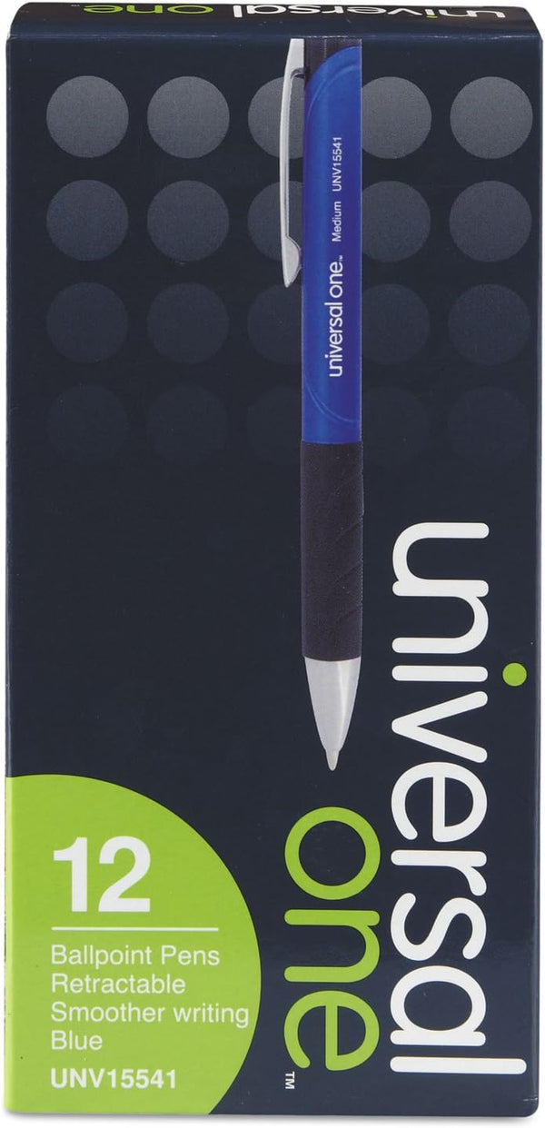 Universal Comfort Grip Ballpoint Pen, Retractable, Blue Barrel, Medium 1 Mm, Blue Ink, Dozen