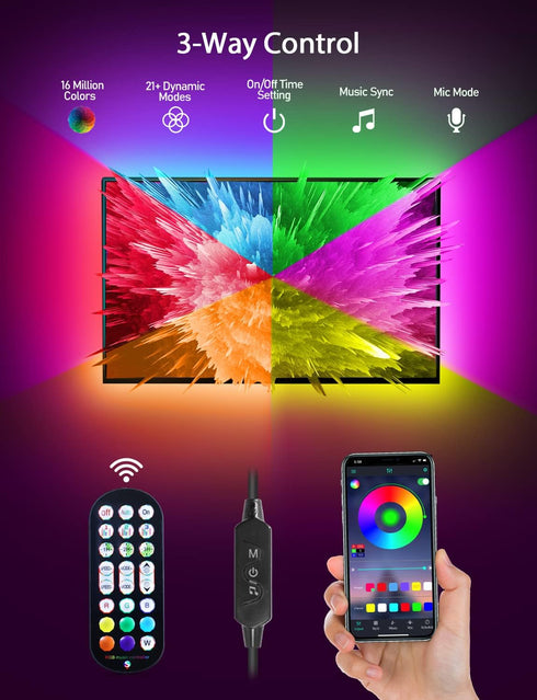 9.84ft 32-43in, MATICOD LED Lights for TV Led Backlight, RGB Led Strip Lights USB TV Lights Behind APP Remote Control