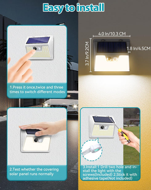 1 Pack, 140LED/3 IP65 Solar Lights Outdoor Modes Motion Sensor Lights Solar Powered, Wireless Waterproof Solar Wall
