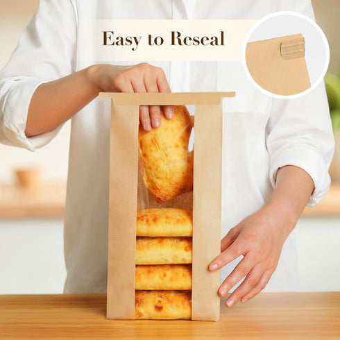 Foranda 100 Pack (6.3x2.713.7 Inches) Long Paper Bread Bags with Tabs for Homemade Sourdough, Resealable Bakery Bags