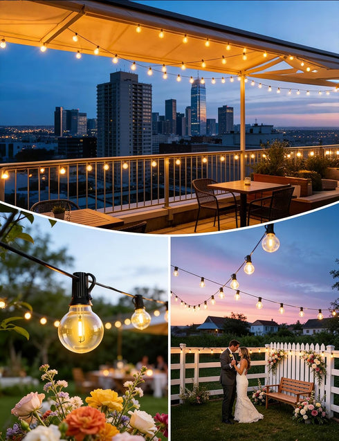 25FT G40 10+1 Bulbs, Dimmable&3 Brightever Solar String Lights Outdoor Waterproof, Solar Lights with Remote and LED