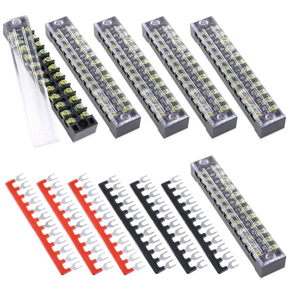 12pcs 600V 15A 12 Position Double Row Screw Terminal Strip and 400V 10A Red/Black Pre Insulated Terminal Barrier