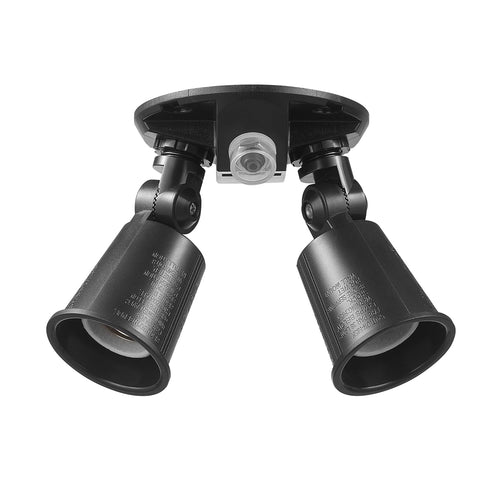 Globe Electric 240W Twin Head Black Hardwired Automatic Dusk to Dawn Security Flood Light