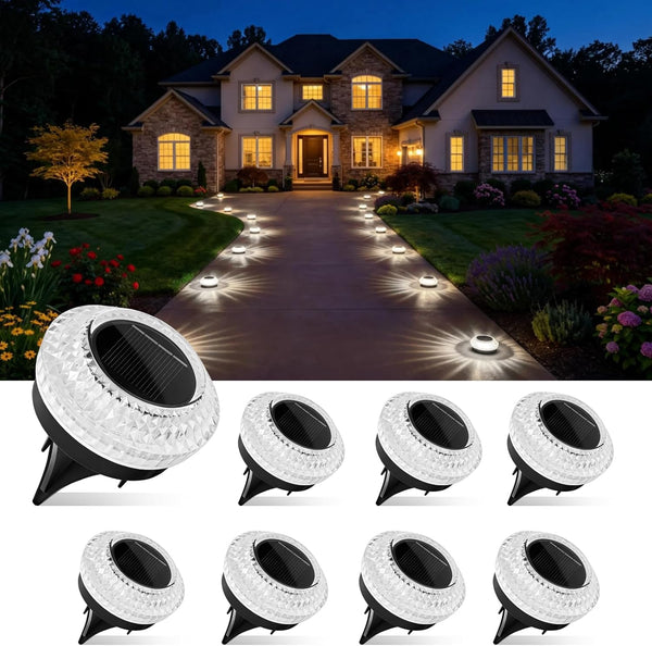 Gahomlumy Solar Ground Lights Outdoor, 8 Pack Solar Powered Pathway Lights IP67 Waterproof