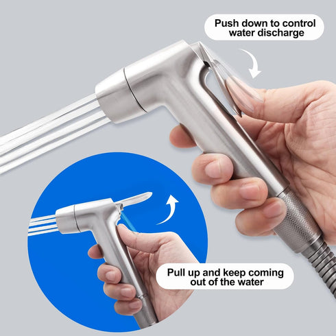 Brushed Nickel Handheld Bidet Sprayer, Muslim Shower Bidet Attachment, Cloth Diaper Toilet Sprayer, Jet Spray