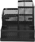 Mesh Desk Organizer for Office, 4 Compartments Pen Holder with Sticky Notes Holder, Black Mesh Storage