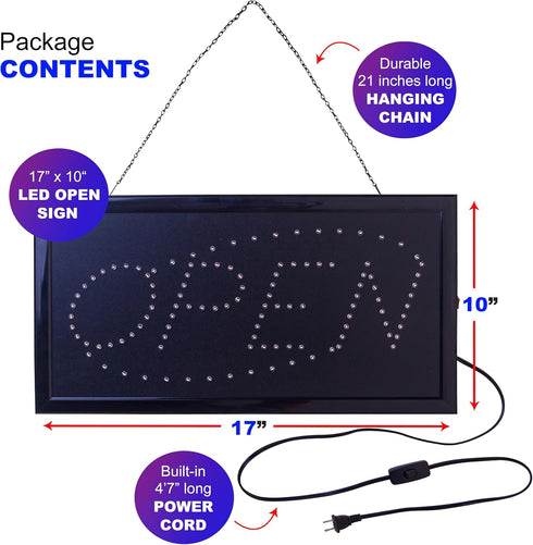 Neon Open Sign for Business, Horizontal LED Sign with Flashing Mode, Includes Business Hours