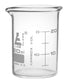 EISCO 12PK Beakers, 20ml Low Form with Spout, Dual Scale, White Graduations, Borosilicate 3.3 Glass
