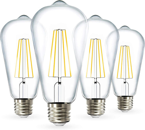 Sunco Lighting 4 Pack 60W Vintage LED Edison Bulbs, 8.5W CRI92, 800 Lumens, Dimmable ST64, 3000K Warm White, E26 Base,