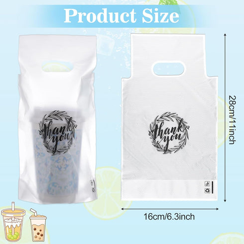 zisiueel 1000 Count 1 Packaging 11 6.3 Inch Thank You Handle Drinking Bags Cup Handle Drink Carriers Plastic Poly Bags