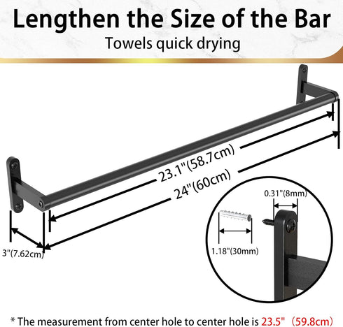 24 Inch Matte Black Towel Bar - Heavy Duty Bathroom Towel Rack, Wall Mounted Stainless Steel Single Towel Bar