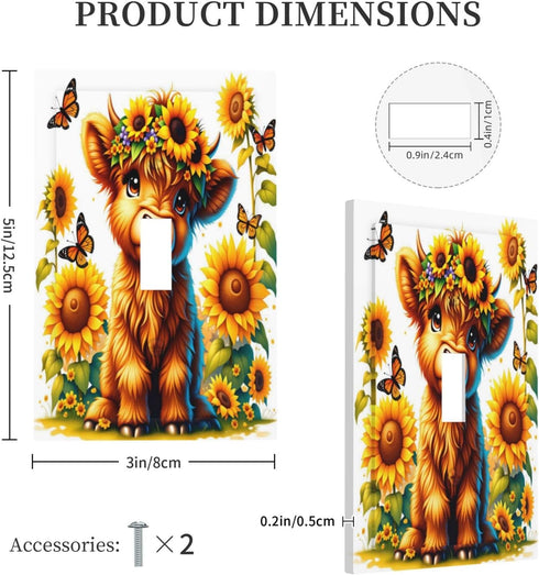 HTSAHKV 3 5 Inch Highland Cow Sunflower Wall Plate Light Switch Cover Single Gang Outlet Faceplate Print Plate Cover X