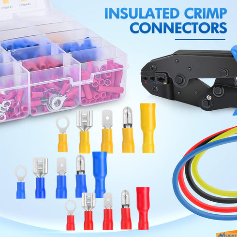 Nilight 1500pcs Mixed Quick Disconnect Crimp Connector Kit - Butt Splice Ring Fork Spade for Automotive Wiring
