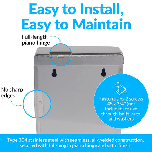 Bobrick Sanitary Napkin Disposal Wall Mounted Stainless Steel Flip Top Receptacle, 1 Gallon Capacity, Model B-270