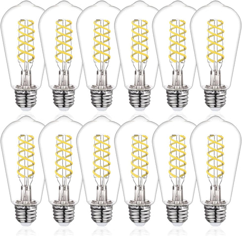 ST58 Edison Bulbs, 12 Pack, 60 Watt LED, 5000K Vintage Light Bulbs, E26 Dimmable Plastic 600ML