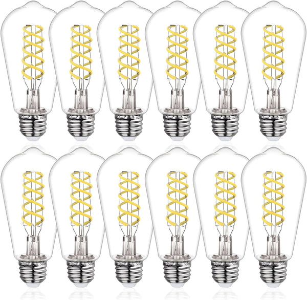 ST58 Edison Bulbs, 12 Pack, 60 Watt LED, 5000K Vintage Light Bulbs, E26 Dimmable Plastic 600ML