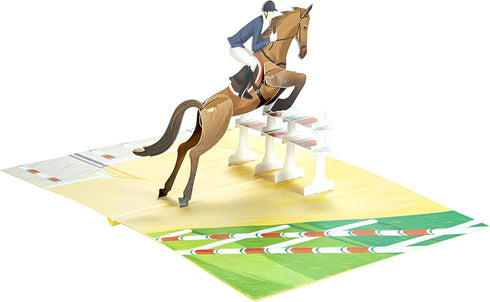 Horse Jumping Equestrian 3D Pop Up Greeting Card for All Occasions - Birthday, Love, Sports, Retirement
